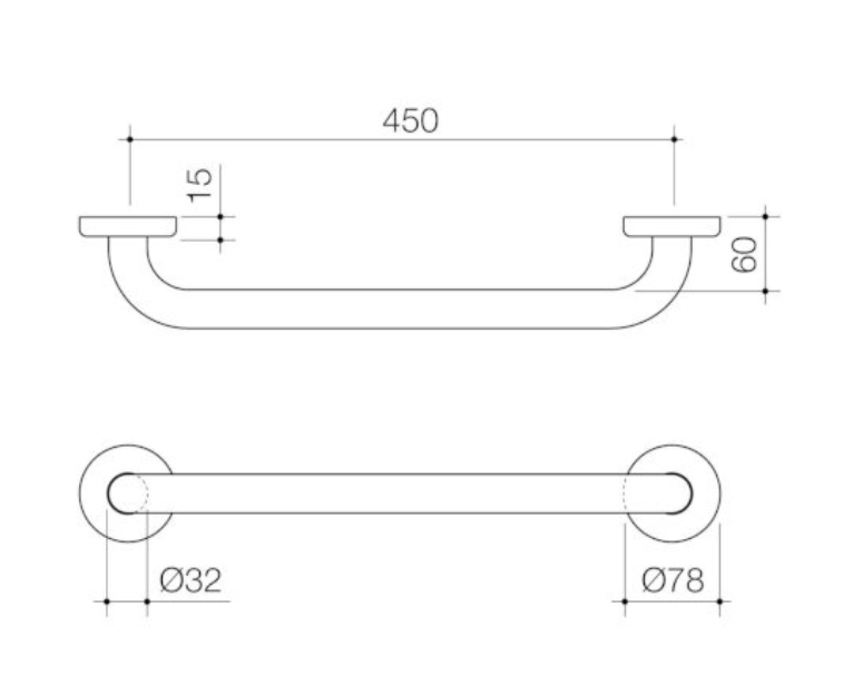 Caroma Home Collection Grab Rail 450mm Straight Chrome - Sydney Home Centre