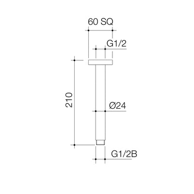 Caroma Luna Straight Arm Square Flange 210mm Brushed Nickel - Sydney Home Centre