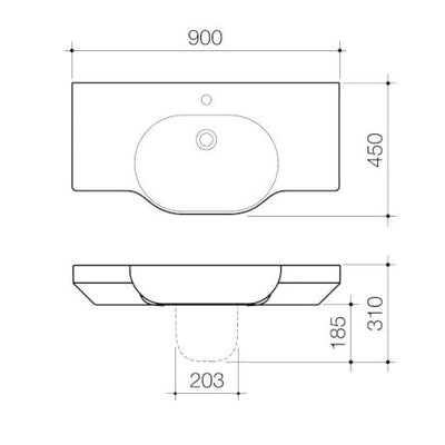 Caroma Opal 900mm Twin Wall Basin White 1 Tap Hole - Sydney Home Centre