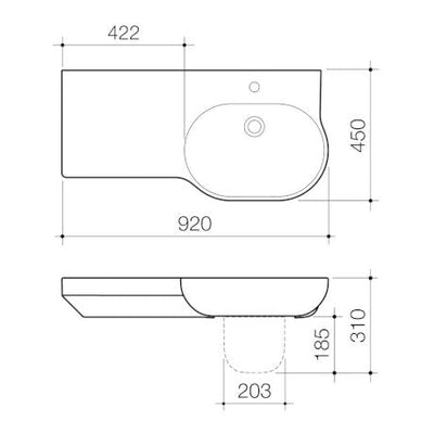 Caroma Opal 920mm Left Hand Shelf Wall Basin 1 Tap Hole - Sydney Home Centre