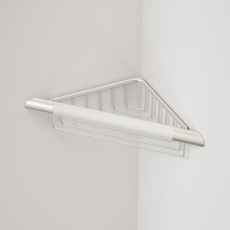 Caroma Opal Support Corner Shower Rail With Basket Brushed Nickel & White - Sydney Home Centre