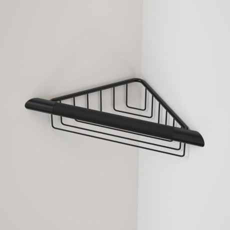 Caroma Opal Support Corner Shower Rail With Basket Matte Black - Sydney Home Centre