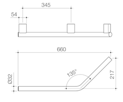 Caroma Opal Support Rail 135 Degree Left Hand Angled - Brushed Nickel - Sydney Home Centre