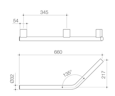 Caroma Opal Support Rail 135 Degree Left Hand Angled - Chrome - Sydney Home Centre