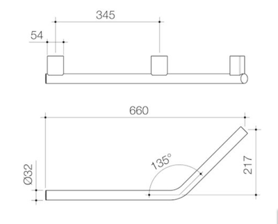 Caroma Opal Support Rail 135 Degree Left Hand Angled - Matte Black - Sydney Home Centre