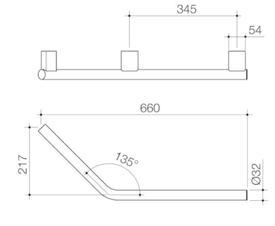 Caroma Opal Support Rail 135 Degree Right Hand Angled - Brushed Nickel - Sydney Home Centre