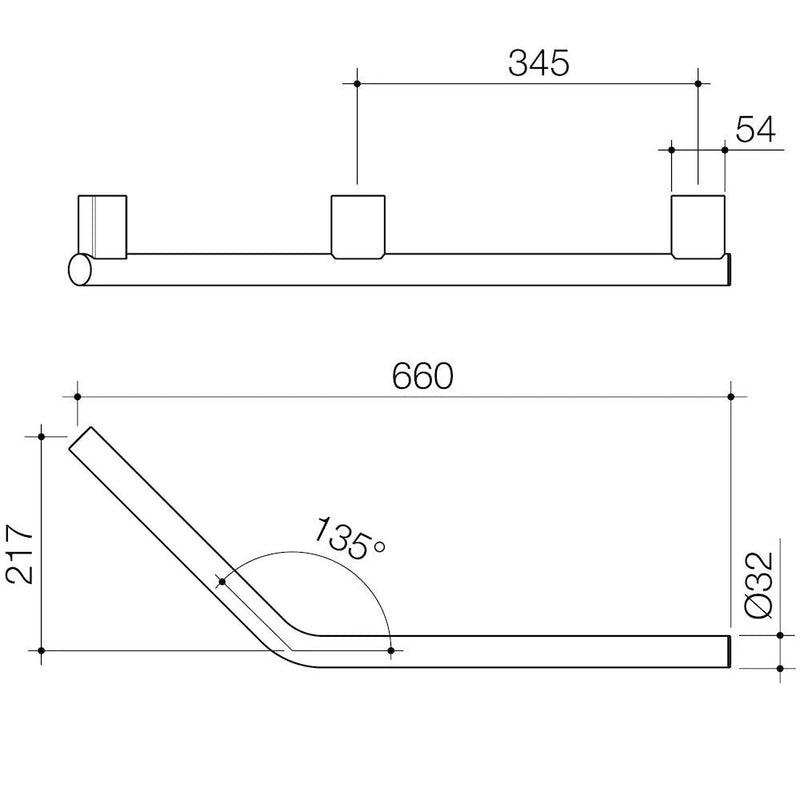 Caroma Opal Support Rail 135 Degree Right Hand Angled - Chrome - Sydney Home Centre