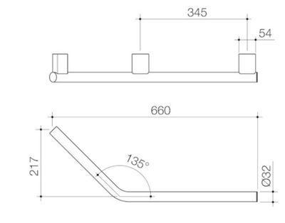 Caroma Opal Support Rail 135 Degree Right Hand Angled - Matte Black - Sydney Home Centre