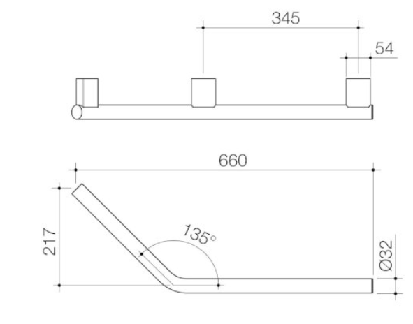 Caroma Opal Support Rail 135 Degree Right Hand Angled - Matte Black - Sydney Home Centre