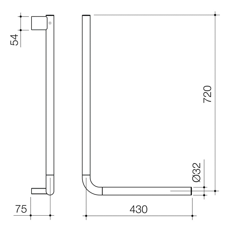 Caroma Opal Support Rail 90 Degree Angled Matte Black - Sydney Home Centre