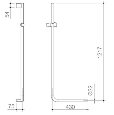 Caroma Opal Support Shower Rail 90 Degree Angled Brushed Nickel - Sydney Home Centre