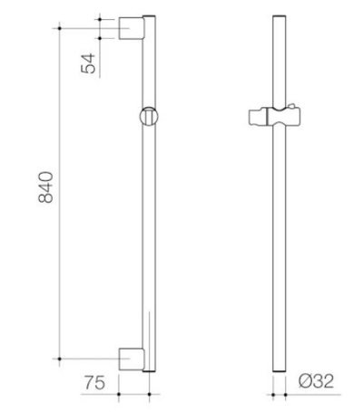 Caroma Opal Support Shower Rail 900mm Straight Matte Black - Sydney Home Centre