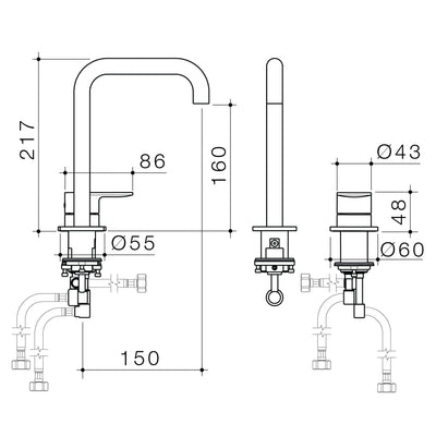 Caroma Urbane II Hob Basin Mixer Set 150mm Brushed Brass - Sydney Home Centre