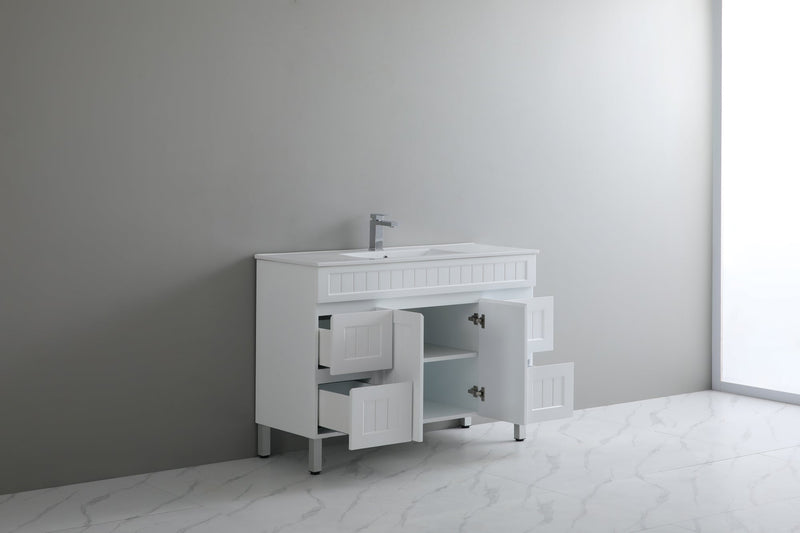 Ceto Acacia 1200mm Both Side Drawer Single Bowl Freestanding Vanity Matte White (Ceramic Top) - Sydney Home Centre