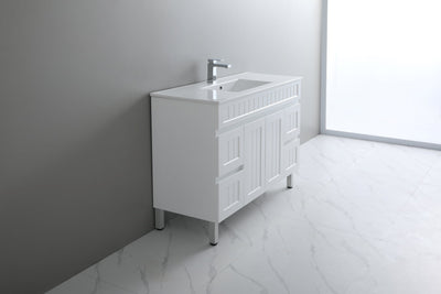 Ceto Acacia 1200mm Both Side Drawer Single Bowl Freestanding Vanity Matte White (Marble Stone Top) - Sydney Home Centre