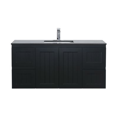 Ceto Acacia 1200mm Both Side Drawer Single Bowl Wall Hung Vanity Matte Black (Ceramic Top) - Sydney Home Centre