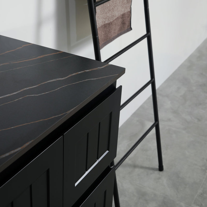 Ceto Acacia 1200mm Both Side Drawer Single Bowl Wall Hung Vanity Matte Black (Quartz Stone Top) - Sydney Home Centre