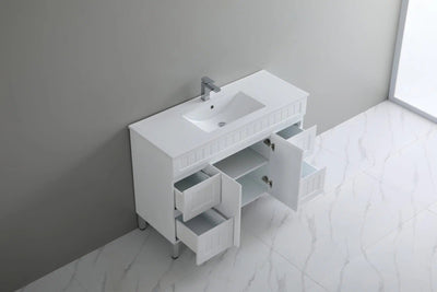 Ceto Acacia 1500mm Both Side Drawer Single Bowl Freestanding Vanity Matte White (Ceramic Top) - Sydney Home Centre