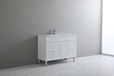 Ceto Acacia 1500mm Both Side Drawer Single Bowl Freestanding Vanity Matte White (Ceramic Top) - Sydney Home Centre