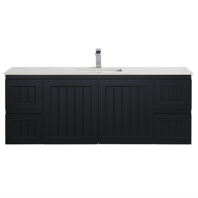 Ceto Acacia 1500mm Both Side Drawer Single Bowl Wall Hung Vanity Matte Black (Ceramic Top) - Sydney Home Centre