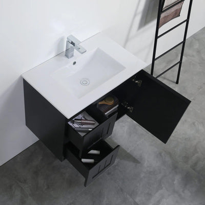 Ceto Acacia 750mm Left Hand Drawer Wall Hung Vanity Matte Black (Cabinet Only) - Sydney Home Centre