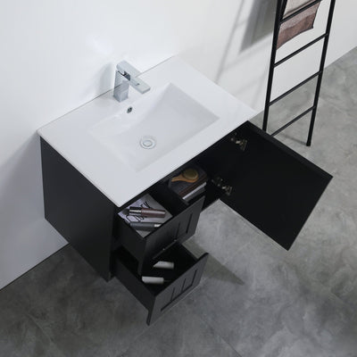 Ceto Acacia 750mm Left Hand Drawer Wall Hung Vanity Matte Black (Marble Stone Top) - Sydney Home Centre