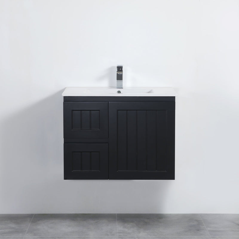 Ceto Acacia 750mm Left Hand Drawer Wall Hung Vanity Matte Black Quartz Stone Top) - Sydney Home Centre