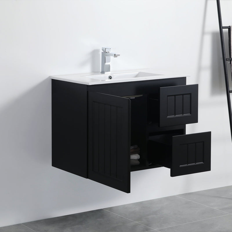 Ceto Acacia 750mm Right Hand Drawer Wall Hung Vanity Matte Black (Cabinet Only) - Sydney Home Centre