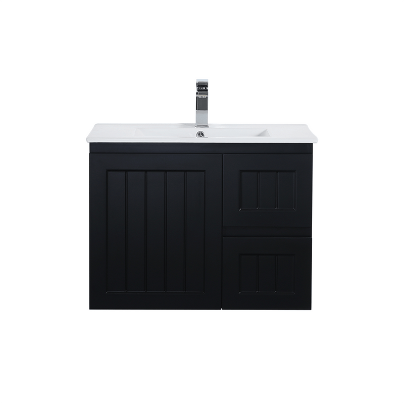 Ceto Acacia 750mm Right Hand Drawer Wall Hung Vanity Matte Black (Cabinet Only) - Sydney Home Centre