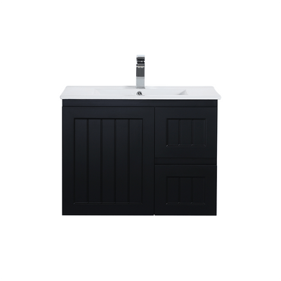 Ceto Acacia 750mm Right Hand Drawer Wall Hung Vanity Matte Black (Ceramic Top) - Sydney Home Centre