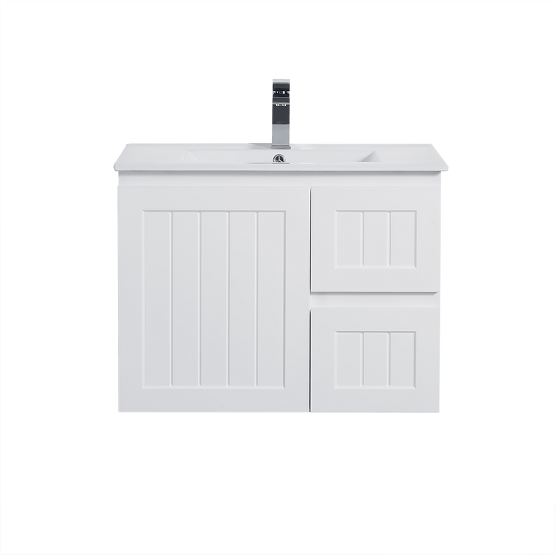 Ceto Acacia 750mm Right Hand Drawer Wall Hung Vanity Matte White (Cabinet Only) - Sydney Home Centre