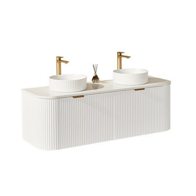 Ceto Avalon 1500mm Double Bowl Wall Hung Vanity Matte White (Marble Stone Top) - Sydney Home Centre