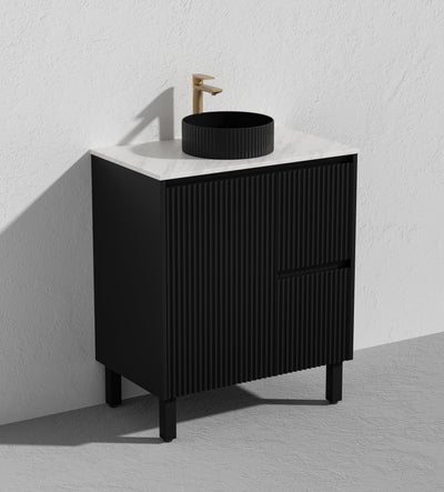 Ceto Brighton 750mm Right Hand Drawer Freestanding Vanity Matte Black (Quartz Stone Top) - Sydney Home Centre