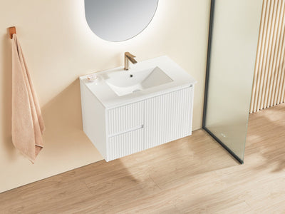 Ceto Brindabella 750mm Left Hand Drawer Wall Hung Vanity Matte White (Marble Stone Top) - Sydney Home Centre