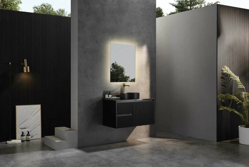 Ceto Brindabella 900mm Left Hand Drawer Wall Hung Vanity Matte Black (Ceramic Top) - Sydney Home Centre