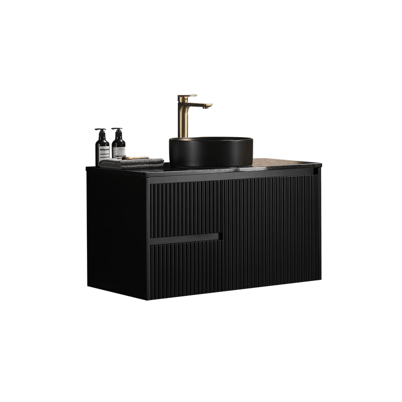 Ceto Brindabella 900mm Left Hand Drawer Wall Hung Vanity Matte Black (Ceramic Top) - Sydney Home Centre