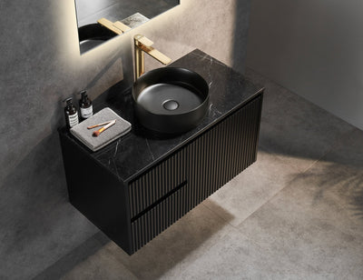 Ceto Brindabella 900mm Left Hand Drawer Wall Hung Vanity Matte Black (Marble Stone Top) - Sydney Home Centre