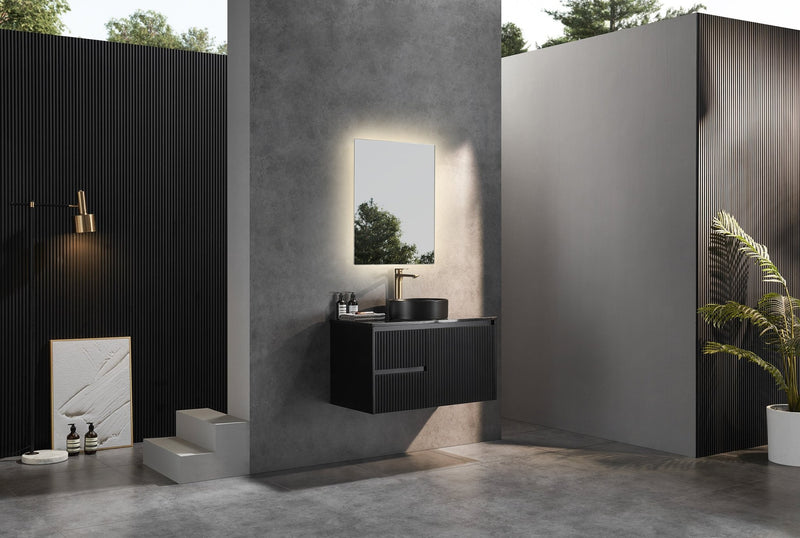 Ceto Brindabella 900mm Left Hand Drawer Wall Hung Vanity Matte Black (Marble Stone Top) - Sydney Home Centre