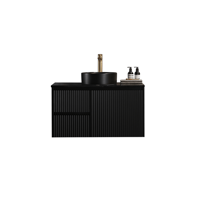 Ceto Brindabella 900mm Left Hand Drawer Wall Hung Vanity Matte Black (Quartz Stone Top) - Sydney Home Centre