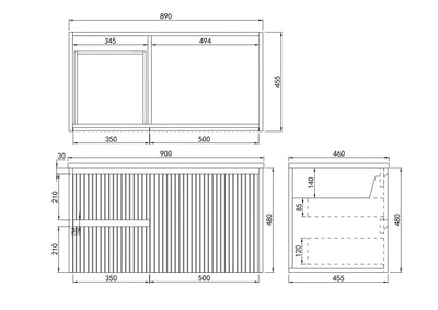 Ceto Brindabella 900mm Left Hand Drawer Wall Hung Vanity Matte White (Cabinet Only) - Sydney Home Centre