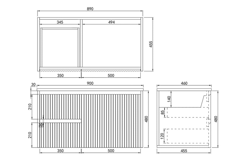 Ceto Brindabella 900mm Left Hand Drawer Wall Hung Vanity Matte White (Cabinet Only) - Sydney Home Centre