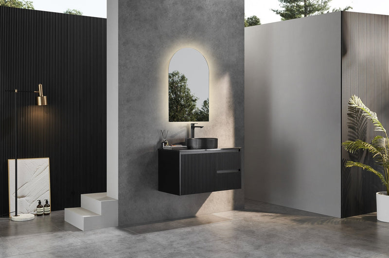 Ceto Brindabella 900mm Right Hand Drawer Wall Hung Vanity Matte Black (Cabinet Only) - Sydney Home Centre