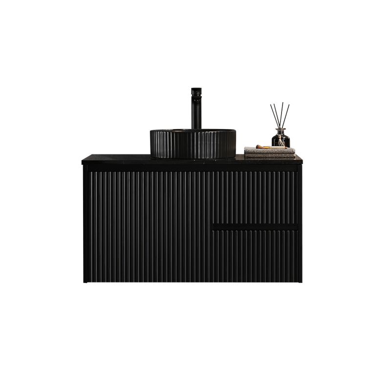 Ceto Brindabella 900mm Right Hand Drawer Wall Hung Vanity Matte Black (Cabinet Only) - Sydney Home Centre