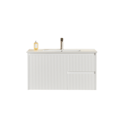 Ceto Brindabella 900mm Right Hand Drawer Wall Hung Vanity Matte White (Marble Stone Top) - Sydney Home Centre