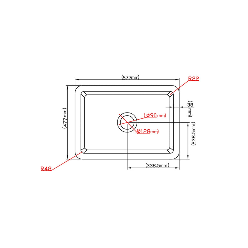 Ceto Camden Fireclay Square 677mm Top/undermount Sink Gloss White - Sydney Home Centre