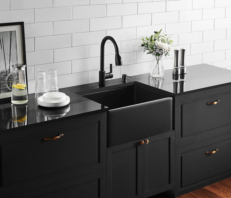 Ceto Chelsea Fireclay farmhouse 600mm Single Bowl Sink Matte Black - Sydney Home Centre