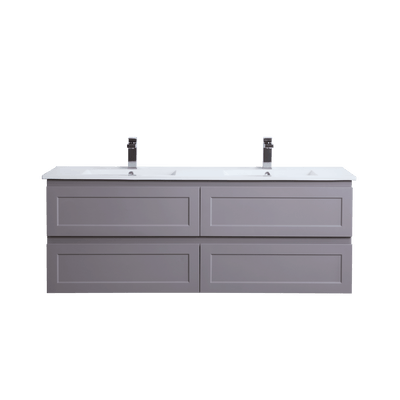 Ceto Fremantle 1500mm Four Drawer Double Bowl Wall Hung Vanity Matte Grey (Ceramic Top) - Sydney Home Centre