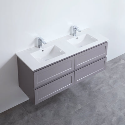 Ceto Fremantle 1500mm Four Drawer Double Bowl Wall Hung Vanity Matte Grey (Ceramic Top) - Sydney Home Centre