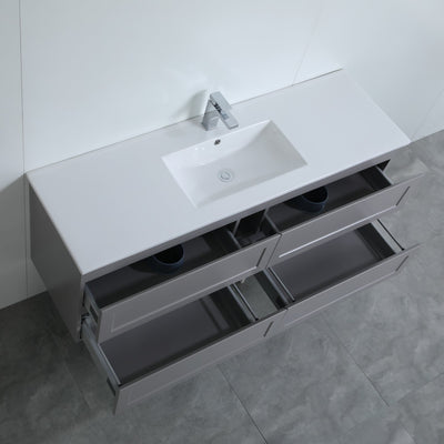 Ceto Fremantle 1500mm Four Drawer Single Bowl Wall Hung Vanity Matte Grey (Ceramic Top) - Sydney Home Centre