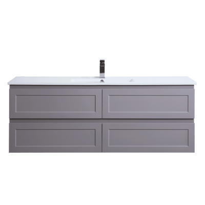 Ceto Fremantle 1500mm Four Drawer Single Bowl Wall Hung Vanity Matte Grey (Ceramic Top) - Sydney Home Centre